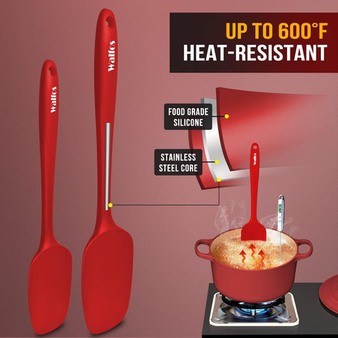 Walfos Silicone Spatula - 600°F High Heat Resistant Kitchen Spoon Spatulas, Strong Steel Core & One-Pieces Seamless Design, Perfect for Cooking Mi...