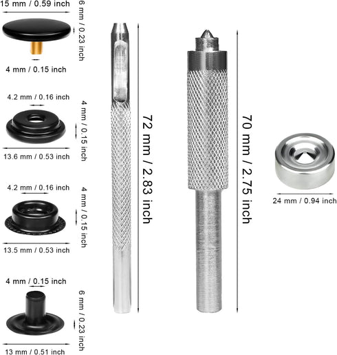 SAVITA 43pcs Snap Fasteners Kit with Setter Base Hollow Punch Tool, Heavy Duty Metal Buttons Snaps for Clothing No Sew Snaps for Leather Jackets J...