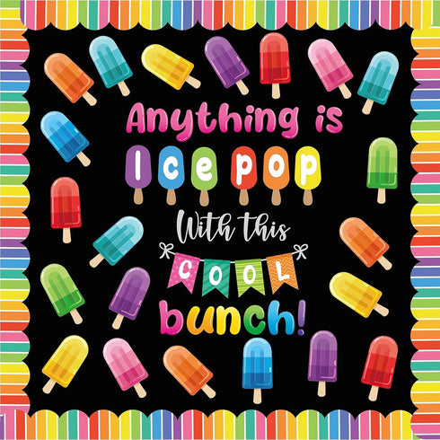 53 Pcs Summer Bulletin Board Decorations Set Ice Pop Classroom Decor Ice Lolly Paper Cutouts with Bulletin Board Borders for Summer Ice Cream Part...