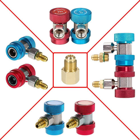 Adjustable R134a Quick Coupler High Low Conversion Adapter Fittings, Refrigerant Tank Adapter Kit for AC Air conditioning Refrigerant R134a HVAC A...