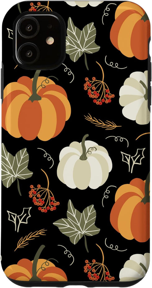 iPhone 11 Autumn falling leaves and pumpkin spice harvest happy fall Case...
