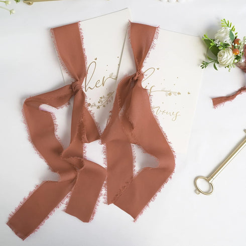 MEEDEE Rust Chiffon Ribbon 2 Inch Frayed Ribbon Fringe Chiffon Ribbon Rust Ribbon for Crafts Silk Chiffon Ribbon for Gift Wrapping Wedding Invitat...