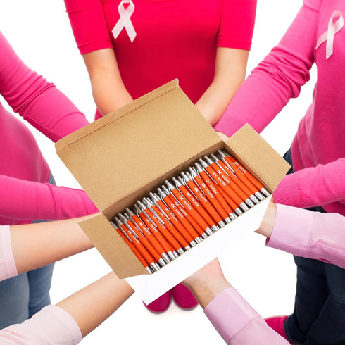 50 Pcs Breast Cancer Pens Bulk Pink Purple Orange Ribbon Awareness Ballpoint Pen Anti Violence Bracelets Leukemia Awareness Mental Heath for Volun...