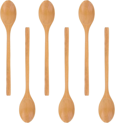 Wooden Spoons, 6PCS 9 Inch Wood Soup Spoons for Eating Mixing Stirring, Long Handle Spoon for Japanese Style Home Kitchen Cooking Stirring...