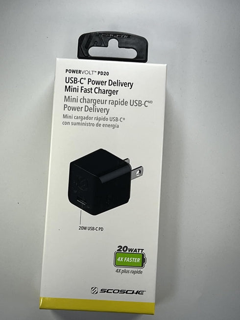 Scosche HPDC20-SP Fast Charger PowerVolt 20W Mini Cube USB-C, Wall Adapter for Phone, 4X Faster Power Charge, Portable Outlet Plug, Black...
