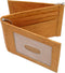 Men's Cowhide Trifold/Bifold Double Money Clip Wallet (Z Money Clip) (Tan Outside ID)...