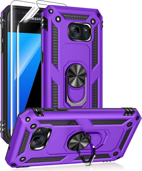 Androgate for Samsung Galaxy S7 Case with HD Screen Protectors, Military-Grade Metal Ring Holder Kickstand 15ft Drop Tested Shockproof Cover Case ...