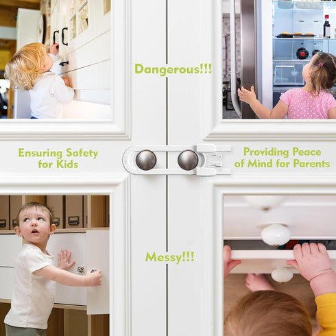6 Pack Adjustable Cabinet Locks for Babies, U-Shaped Baby Proofing Child Locks for Kids Toddlers Safety, Sliding door latches for Cabinets, Drawer...