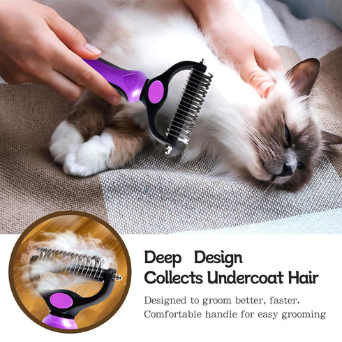 Pet Grooming Brush and Metal Comb Double Sided Long Hair Pet Undercoat Cleaner Undercoat Rake for Dogs and Cats Removes Mats and Lint Effectively ...