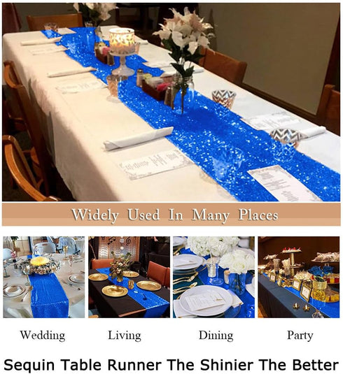 ShiDianYi Sequin Table Runner - 12x72-Inch Blue Sparkle Table Cover/Overlay for Party Decoration (Royal Blue)...