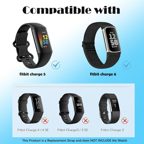 2 Pack Elastic Nylon Bands Compatible with Fitbit Charge 6 / Fitbit Charge 5, Classic Soft Breathable Adjustable Sport Smartwatch Replacement Wris...