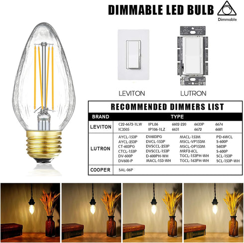 Leools E26 Vintage Edison Bulbs 8W Dimmable LED Bulbs Soft White 3000K 800lm 120V AC E26 Medium Base Light Bulbs for Pendant Light Fixture?6 Pack...