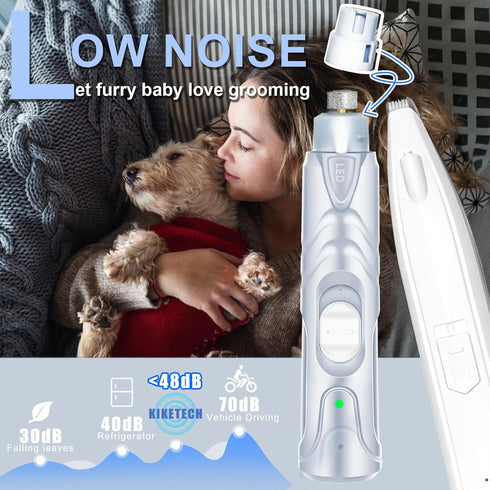 Dog Paw Trimmer Clipper - LED Nail Trimmer for Dogs, Quiet Dog Nail Grinder, Rechargeable Pet Clipper for Grooming, 3 in 1 White...
