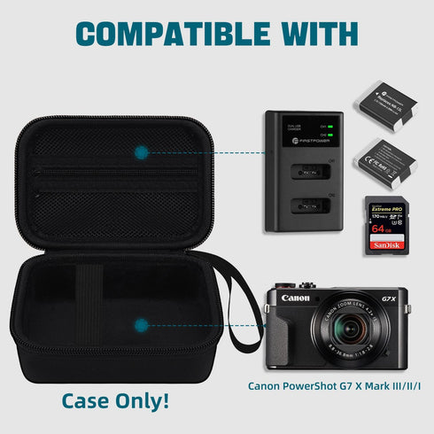 HESTECH Hard Travel Camera Case for Canon PowerShot G7 X Mark II/G7X Mark III, 4K Digital Camera Bag with Zipped Mesh Pocket for Charger, USB Cabl...