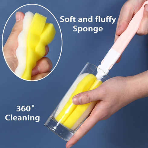 4PCS Bottle Brush + 4 PCS Nipple Brush Sponge Baby Bottle Brushes Milk Bottle Nipple Cleaner Set Cup Scrubber Brush Detachable Portable Water Bott...