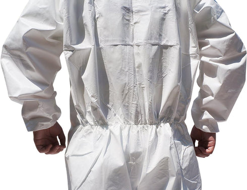 30203 Microporous Disposable Coveralls Protective Breathable Hooded Suit with Elastic Cuffs, Ankles and Waist,Zip Front Opening, Serged Seams for ...