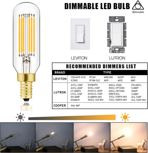 Leools E12 LED Bulb Dimmable 6W Equal 60 watt Light Bulb Soft White 3000K T6 T25 E12 Candelabra Bulb 60 watt for Chandeliers,Ceiling Fan,Pendant,W...