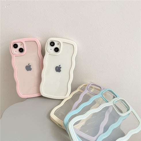 Compatible for iPhone 15 Plus Case Clear Cute Curly Wave Frame Shape for iPhone 15 Plus Phone Cases Shockproof Soft Protective Phone Cover for Wom...