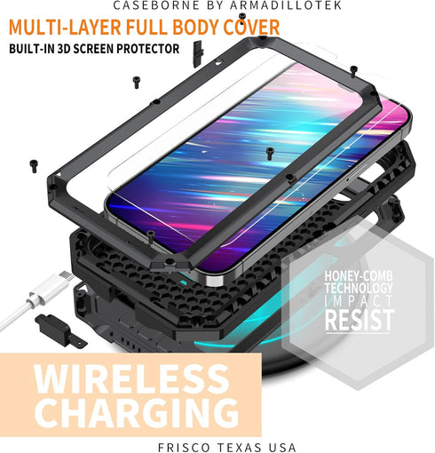 for iPhone 14 Pro Max Case,Shockproof Hard Case Aluminum Metal Gorilla Glass Military Heavy Duty Sturdy Protector Cover for iPhone 14 Pro Max,with...