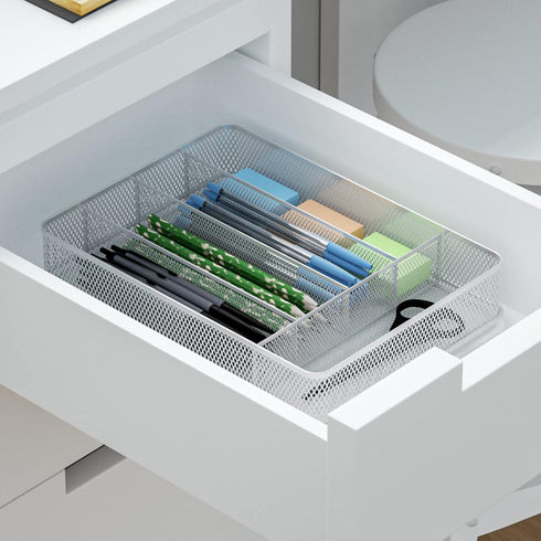 TQVAI Silverware Organizer - 5 Slots Non-Slip Mesh Kitchen Drawer Organizer - Metal Compact Utensil Cutlery Holder in Drawer Tray, Silver...