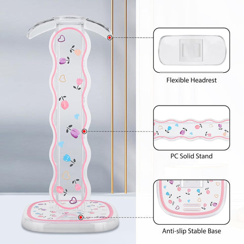 CamyCosy Headphone Stand Gaming Headset Holder for Desk,Clear Tulip Flowers Pattern Cellphone Stand Earphone Stand Desk Accessories for All Headph...