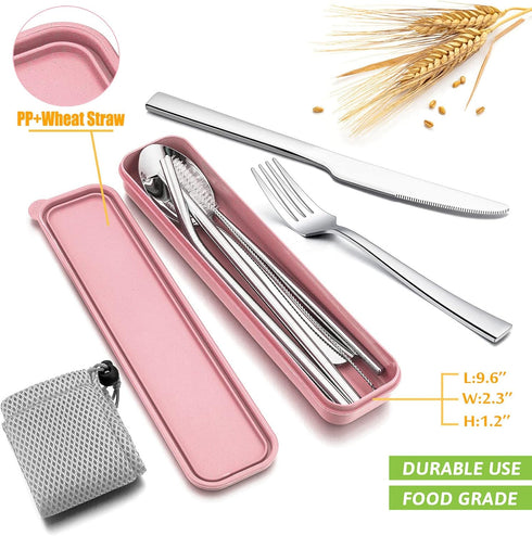 HaWare 9-Piece Portable Travel Silverware Utensils with Case, Stainless Steel Flatware Set for Camping Office School Lunch, Reusable Cutlery Inclu...