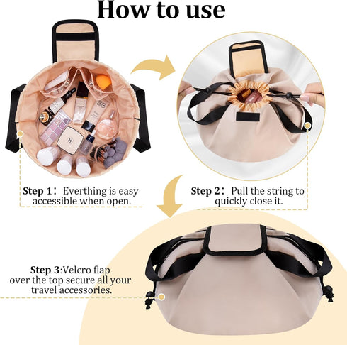 Barrel Drawstring Makeup Bag Large Travel Makeup Bag,Portable Large Capacity Cosmetic Bag Toiletry Organizer for Travel Accessories Make Up Essent...