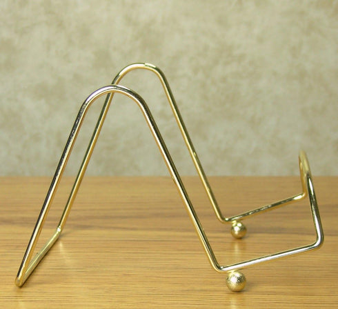 BANBERRY DESIGNS Brass Wire Easel Display Stand Plate Holders - Smooth Metal Footed - 4 Inch - Set of 3 Pcs - Ideal for Small Books, Pictures, Car...