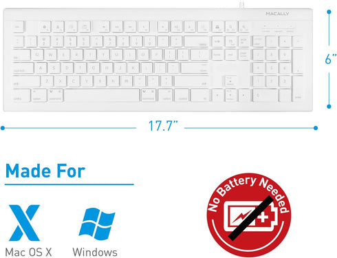Macally 104 Key USB Wired Keyboard and Mouse Combo with Apple Shortcut Keys for Mac, iMac, Macbook, and Windows PC (MKEYECOMBO), White...