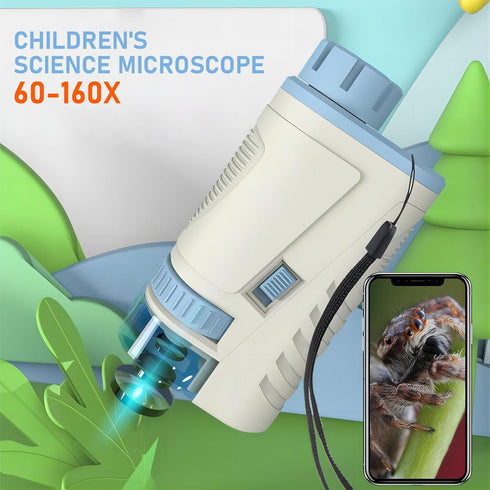 Mini Lab Microscope for Kids, Portable LED Lighted Microscopes Digital pocket microscope for Adults 60-160X High-Definition Miniscope Handheld Mic...