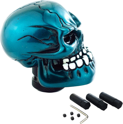 Lunsom Skull Shift Knobs Resin Shifter Head Most Car Transmission Shifting Stick Handle Fit Most Automatic Manual Vehicle (Metal Blue)...