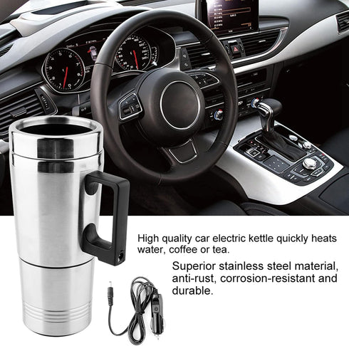 Acouto 12V Car Kettle 350Ml+150ML Stainless Steel Car Electric Heating Kettle Coffee Tea Travel Water Heating Cup...
