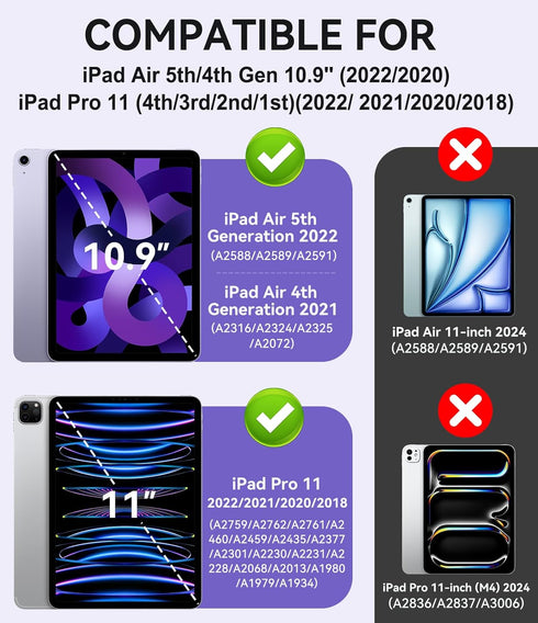 Case for iPad Air 5th/ 4th Generation Case (2022/2020) 10.9'', for iPad Pro 11 Inch (4th/3rd/2nd/1st Gen), Hard Sturdy Slim Cover for iPad Air 5 4...