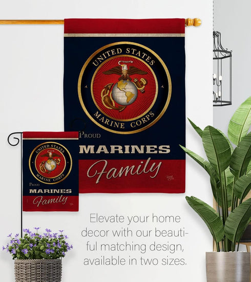 Marines Proudly Family Burlap - Armed Forces Marine Corps USMC Semper Fi United State American Military Veteran Retire Official - House Banner Sma...