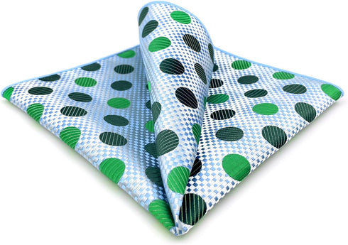 S&W SHLAX&WING Pocket Squares for Men Polka Dots Emerald Green Silver Blue Color Edge...
