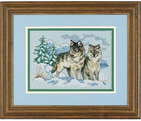 Dimensions 06800 Pair of Wolves Nature Cross Stitch Kit, 16 Count Dove Grey Aida, 7" W x 5" H...