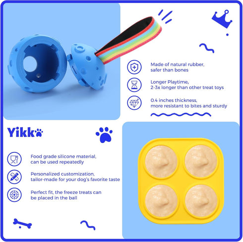 Yikko Treat Dispensing Dog Ball Toy, Durable Fillable Dog Treat Toys, Interactive Dog Chew Toys for Large Medium Small Dogs, Easy Clean Rubber Out...