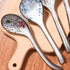 Japanese and Korean Large Ceramic Soup Spoon Set of 5 Hand-Painted Long Handle Rice Spoons...