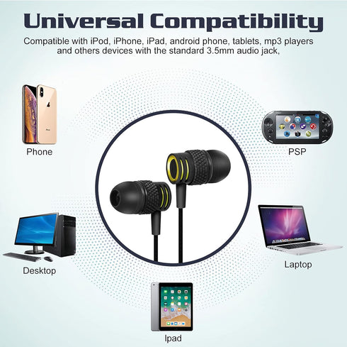 UrbanX R2 Wired in-Ear Headphones with Mic for T-Mobile REVVL V+ 5G with Tangle-Free Cord, Noise Isolating Earphones, Deep Bass, in-Ear Bud Silico...