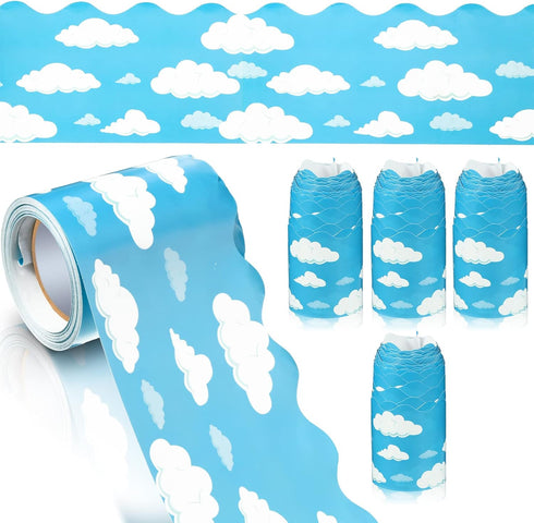 Blue Sky Clouds Bulletin Board Border Classroom Borders for Bulletin Board Scalloped Bulletin Board Decor Blue Board Trim for Bulletin Board Class...