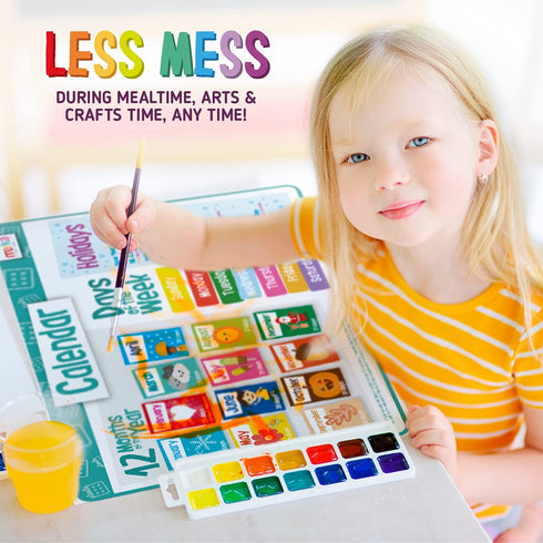 Merka Kids Placemat for Dining Table, 4 Pack Educational Placemats - 17x11 in - Features Time, Money, Calendar, & Four Seasons - Silicone Reusable...