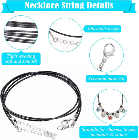 Paxcoo 150Pcs Black Necklace String Cord Bulk for Charms Pendants, Waxed Cotton Cord with Jewelry Clasps for Bracelets, Necklaces, Jewelry Making ...
