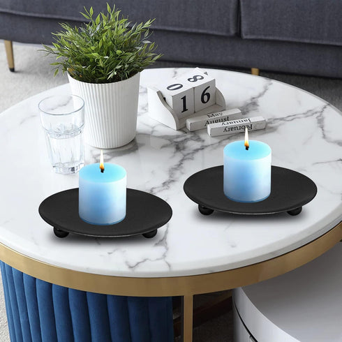 Iron Plate Candle HolderBlack Pillar Candle Holders for Table?Decorative Pillar Candle Plate?Pedestal Candle Stand for LED & Wax Candles, and Wax ...