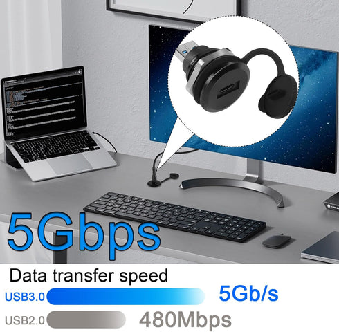 QIANRENON USB3.0 to USB C Threaded Fixing Adapter 5Gbps USB3.0 Male to USB C Female Circular Connector USB3.0 to Type C Data Converter Mount Socke...