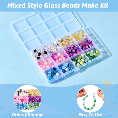 Beadthoven 360pcs 8mm Glass Beads for Bracelets Kit Crystal Crackle Beads Bulk for Jewelry Making Colorful Round Gemstones Friendship Bracelet Bea...