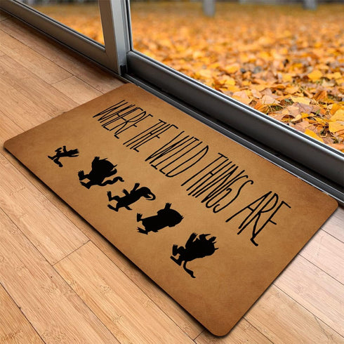 Funny Entry Rugs for Inside House Decor Indoor Rubber Doormat Where The Wild Things are Personalized Monogram Kitchen Rugs and Mats with Anti-Slip...