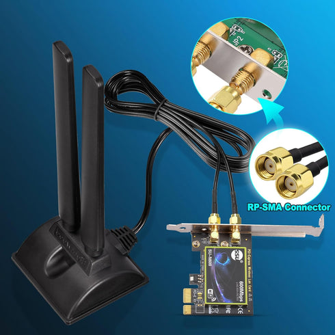 Eightwood WiFi 6E Antenna Tri-Band 2.4GHz 5GHz 6GHz RP-SMA WiFi Antennae Magnetic Base for Desktop PC Computer PCI-E WiFi 6E Bluetooth Card USB Wi...