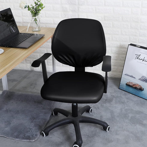 FORCHEER Split Office Chair Cover Waterproof PU Elastic Covers 2 Piece for Desk Computer Chair Slipcover Stretchable-Black...