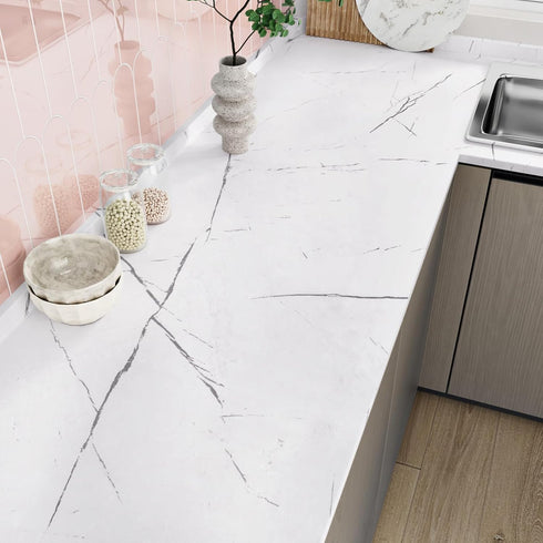WESTICK Marble Peel and Stick Wallpaper Self Adhesive Waterproof Marble Contact Paper for Countertops Grey White Countertop Contact Paper for Cabi...