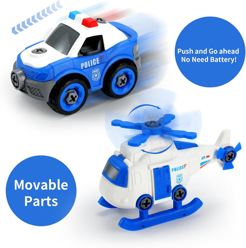 4PCS Take Apart Toys for 3-8 Year Old Boys Construction Toys DIY Assembly Police Car Toy Airplane Toy Motorbike Toy Boys Girls Kids Learning Educa...